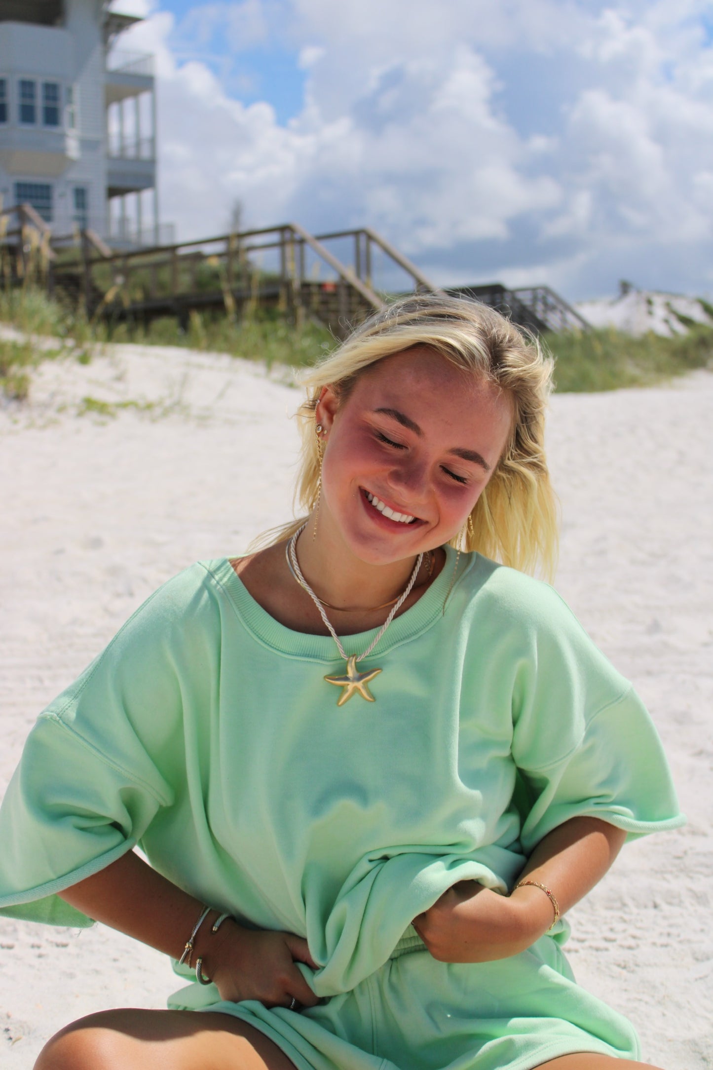 Lime Crop Sleeve Crew