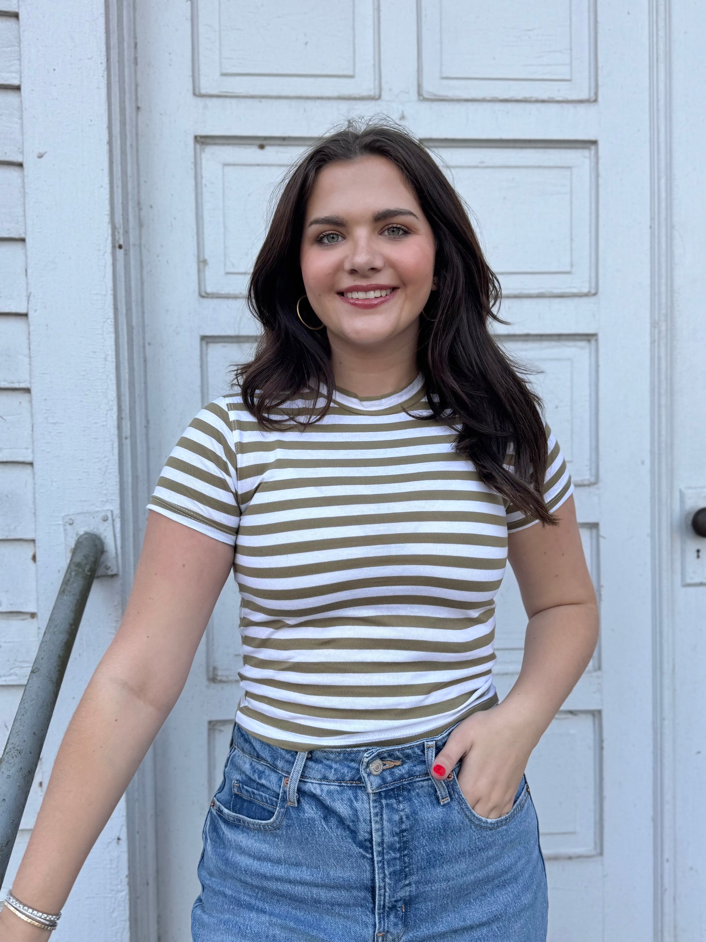 Olive Stripe Baby Tee