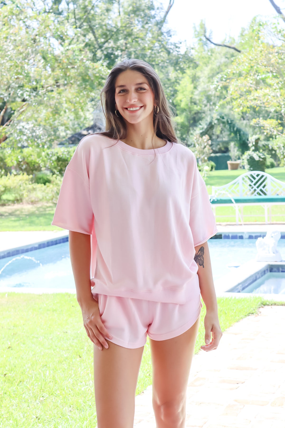 Oversized Crop Crew in Pink Lemonade