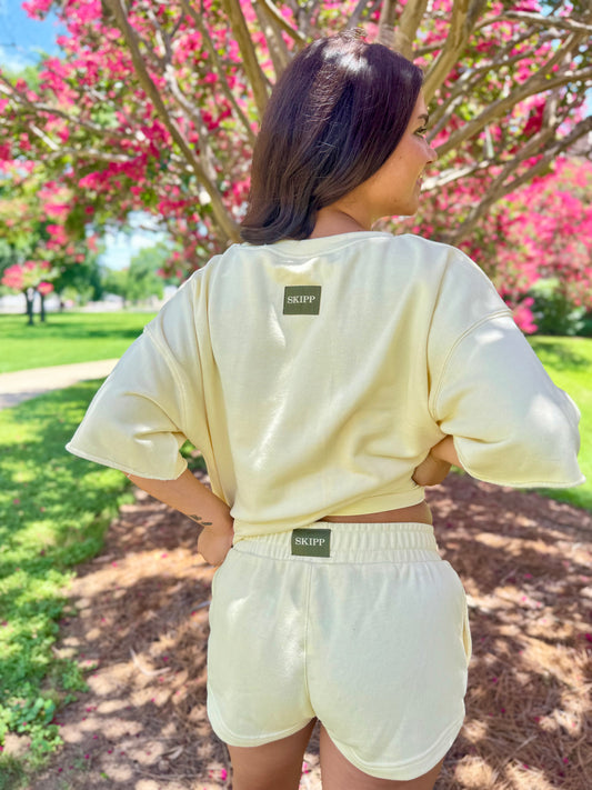 Butter yellow oversized crop sleeve crew