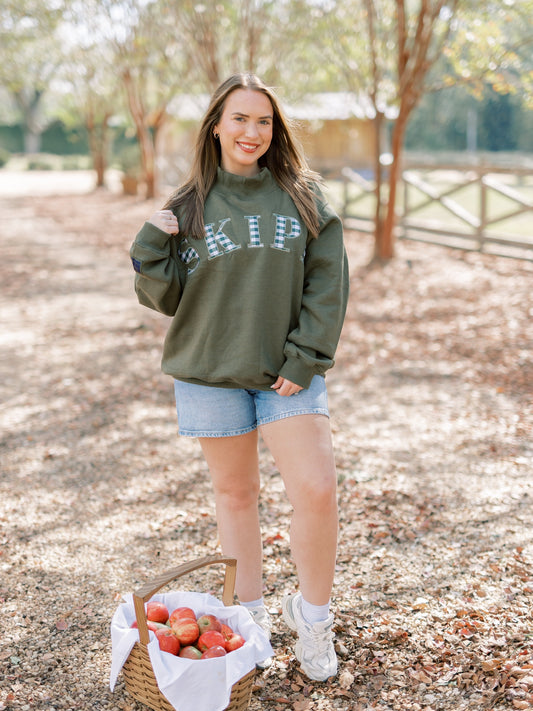 Olive Gingham Mockneck