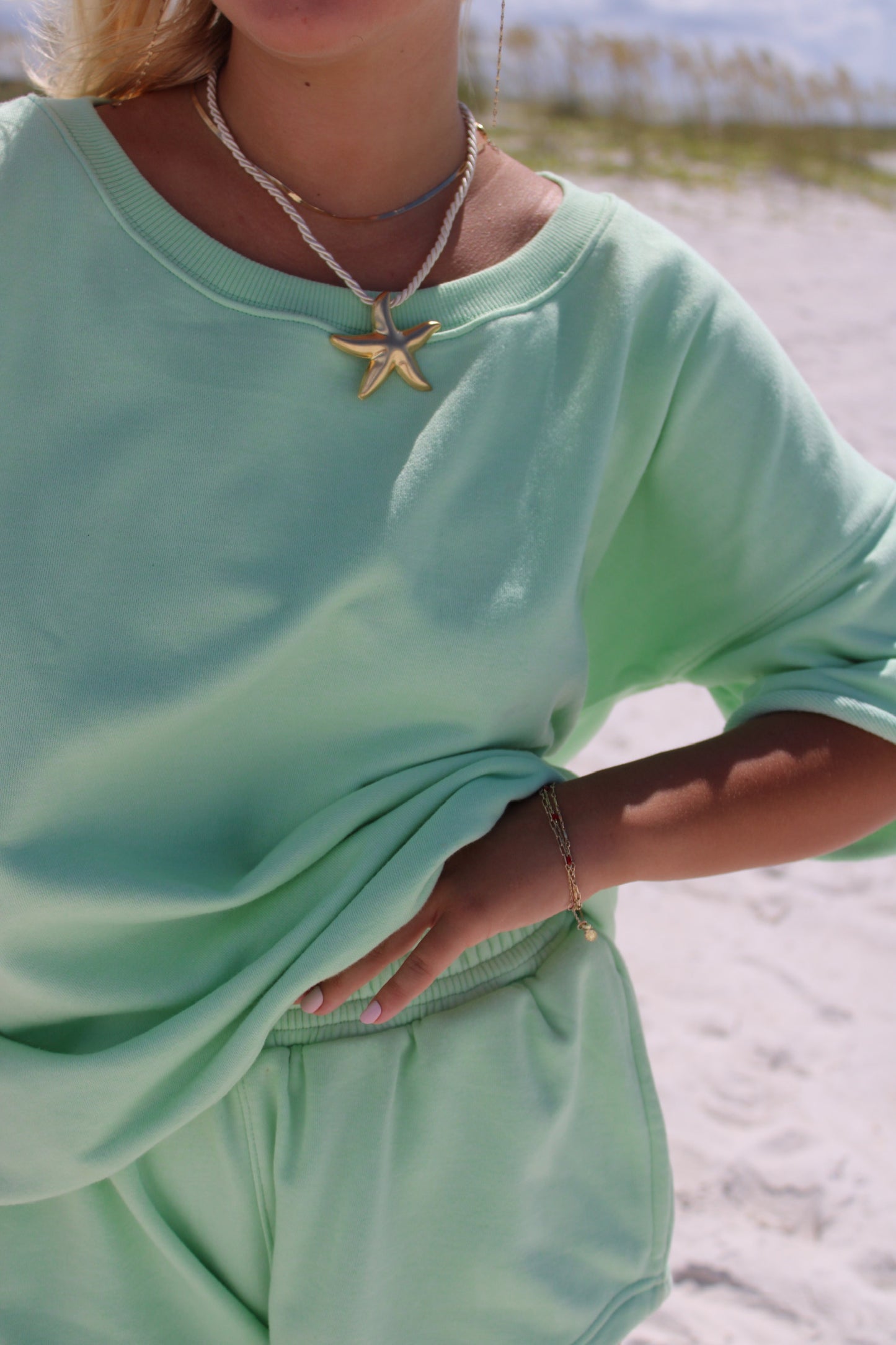 Lime Crop Sleeve Crew