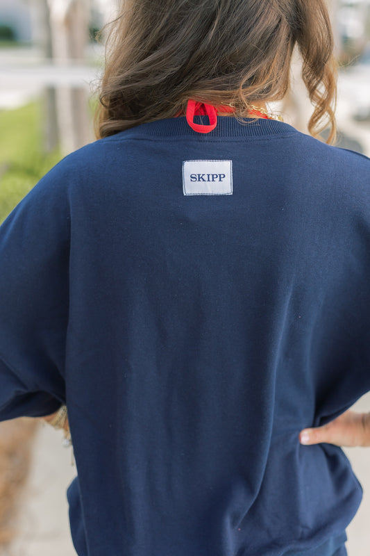 Oversized Crop Sleeve Crew in Navy