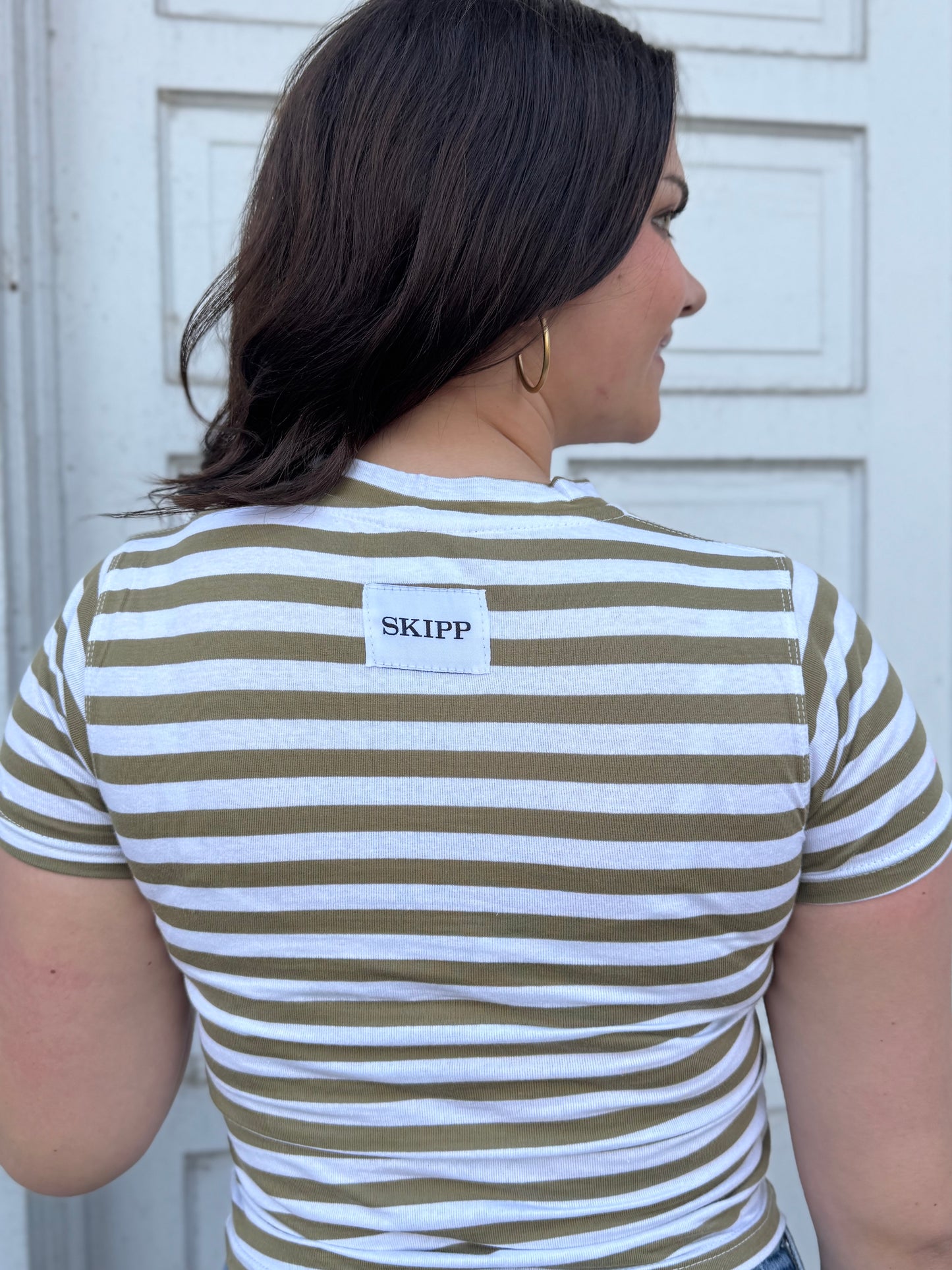 Olive Stripe Baby Tee