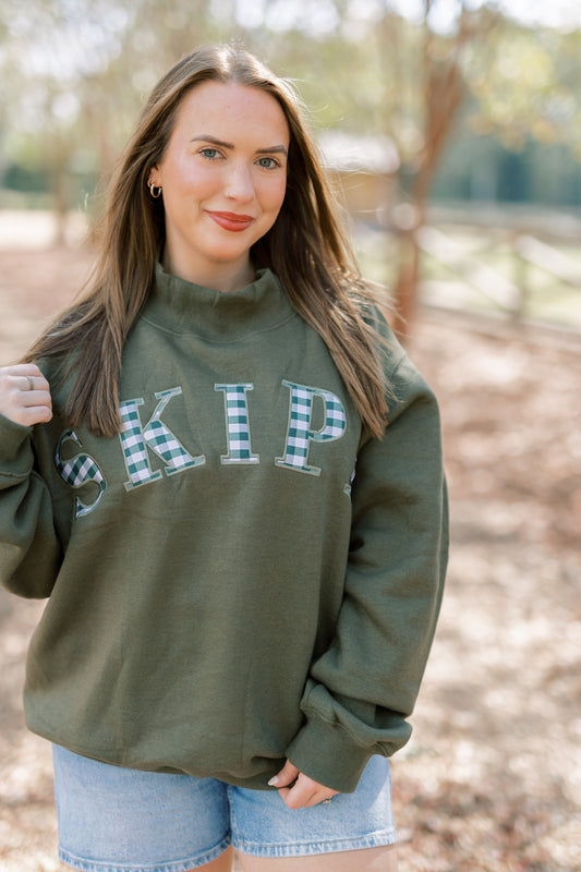 Olive Gingham Mockneck