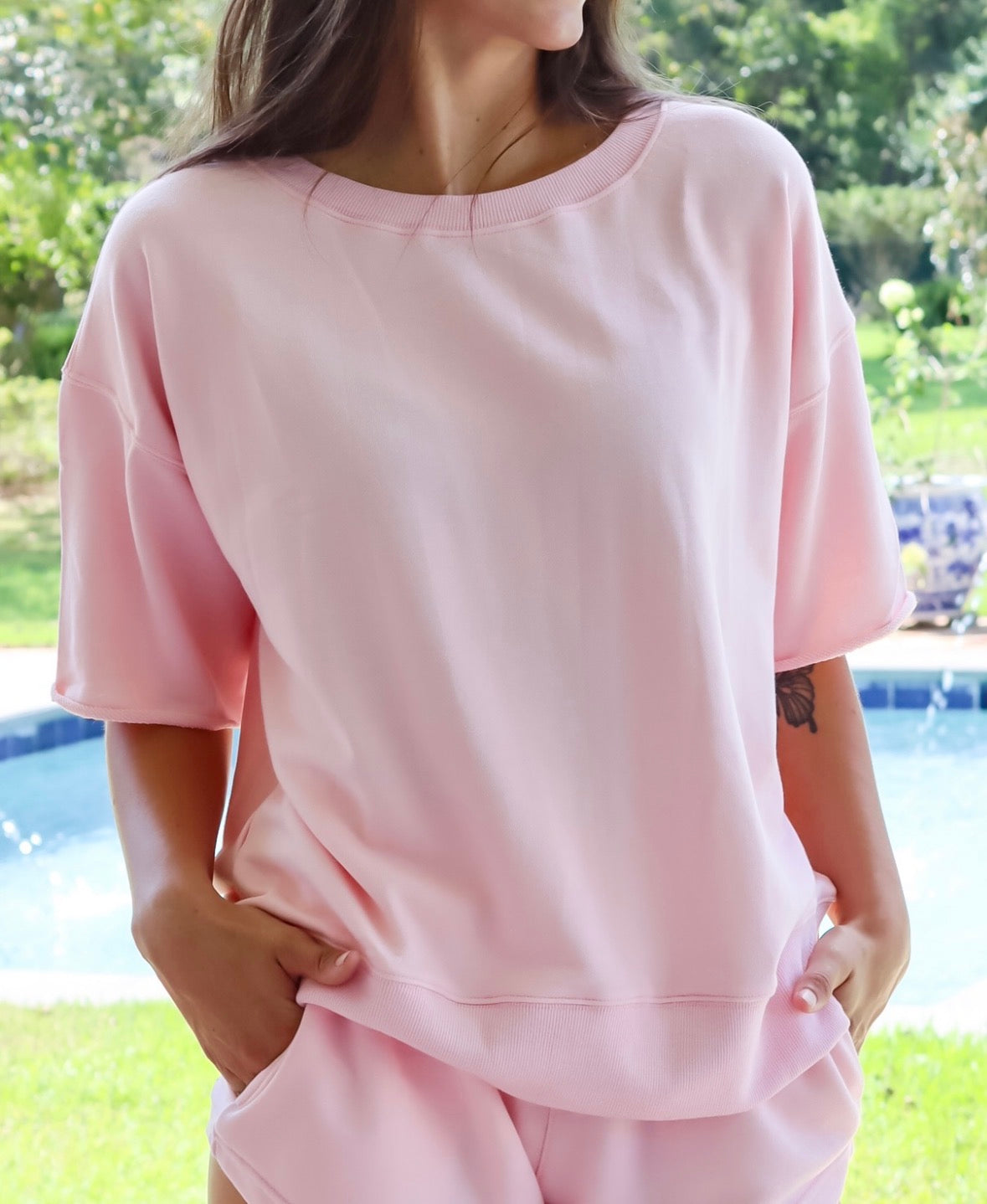 Oversized Crop Crew in Pink Lemonade
