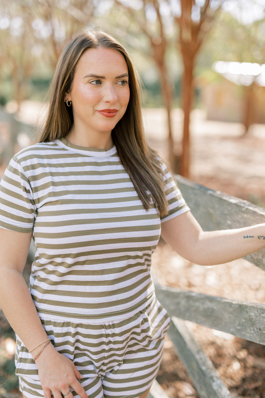 Olive Stripe Baby Tee
