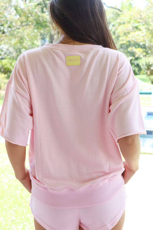 Oversized Crop Crew in Pink Lemonade