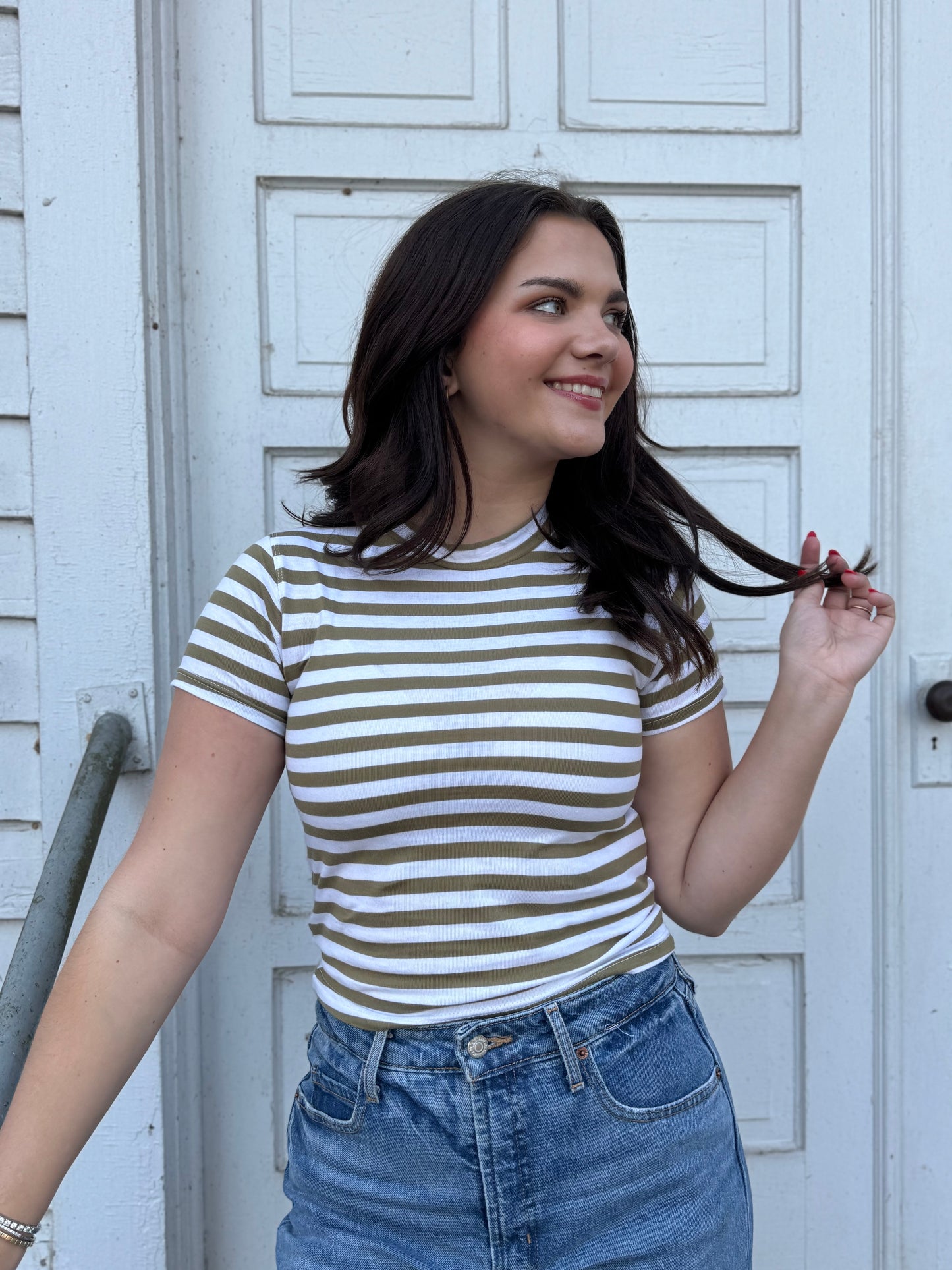Olive Stripe Baby Tee