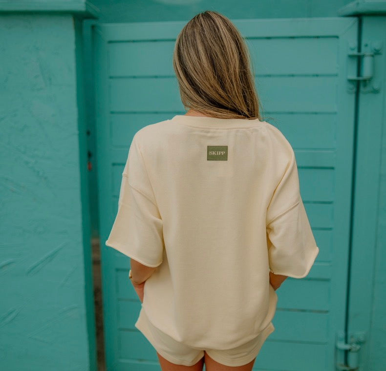 Butter yellow oversized crop sleeve crew