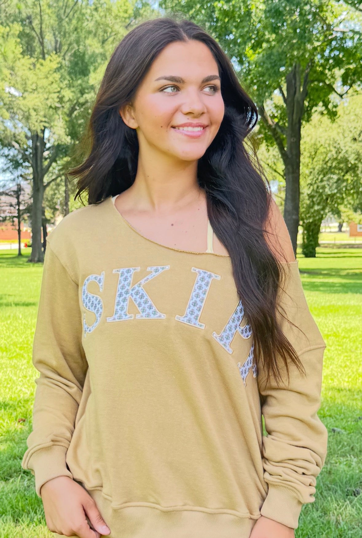 Olive green one shoulder sweatshirt